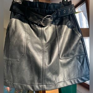 Haute Monde Black Faux Leather Belted Mini Skirt
